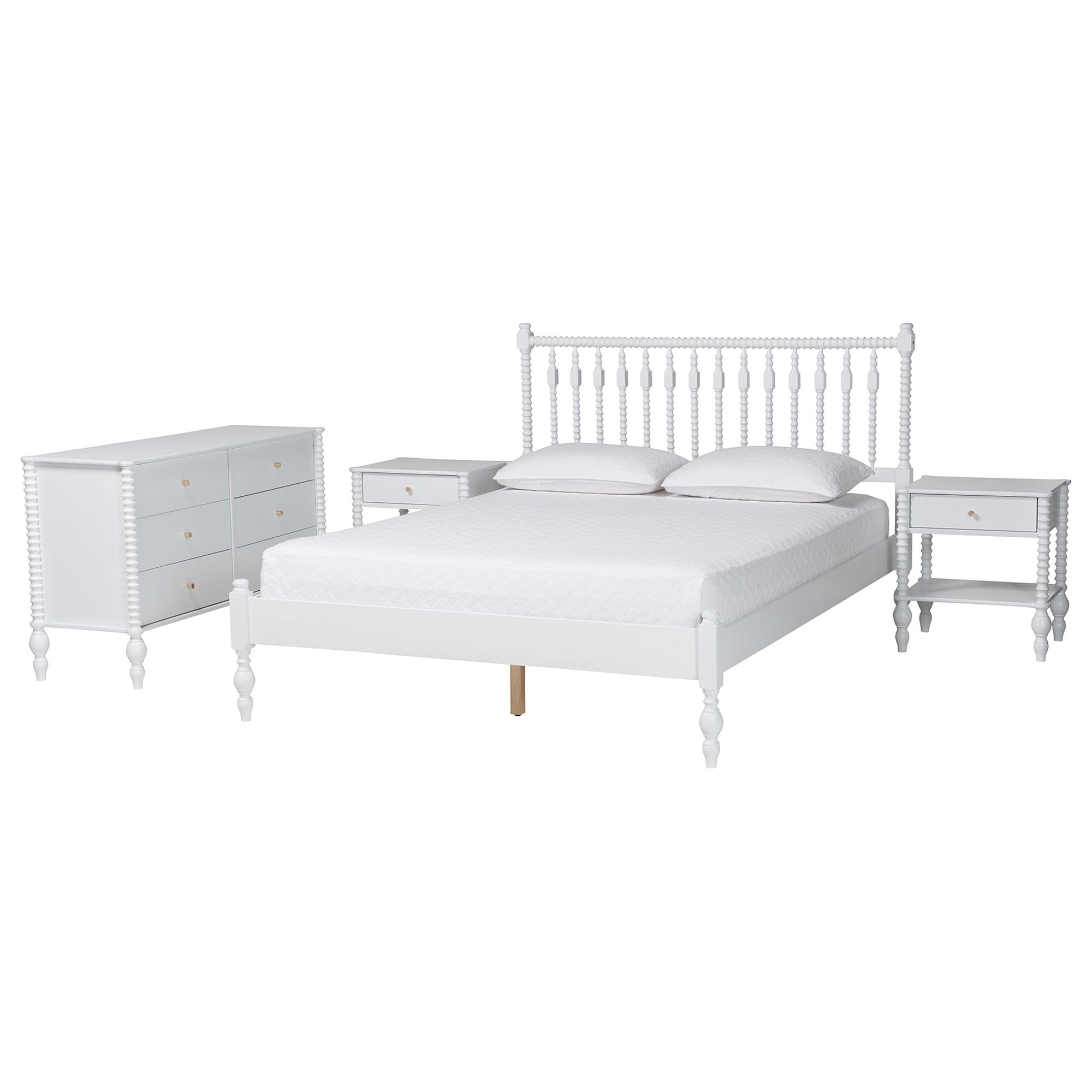 Baxton Studio Denita Farmhouse Bedroom Set, Queen, 4-Piece, White