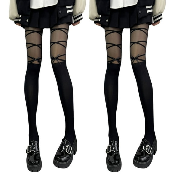 Black Tights with Bow Tie Pantyhose For Women Fake Thigh High Tights Plus Size Tights