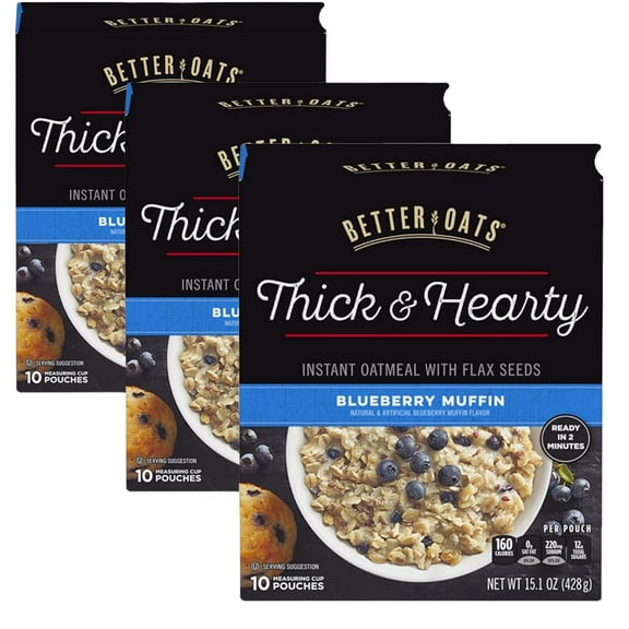 Better Oatsâ„¢ Thick & Hearty Blueberry Muffin Instant Oatmeal with Flax Seeds 15.1 oz (3 Pack)