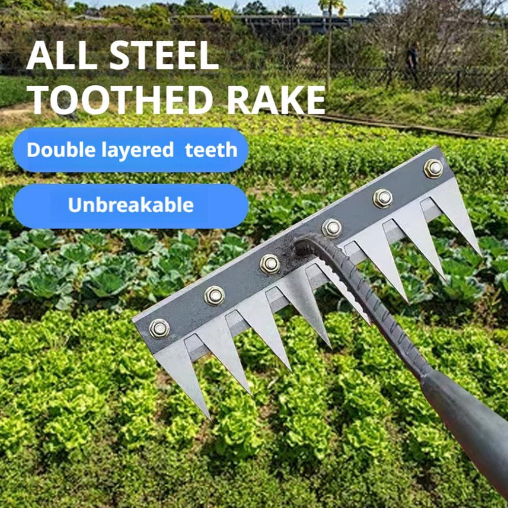 Carbon Steel Garden Weeding Rake, Detachable Manual Weed Puller Tool with Ergonomic Handle for Yard Lawn and Garden, Heavy Duty Dethatching Claw Remover