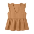 thumbnail image 7 of TGSLY Women's Linen Deep V-Neck Tank Tops Dressy Casual Ruffle Detail Solid Color Sleeveless Vest Lightweight Soft Elastic Waist Tshirts S, 7 of 7