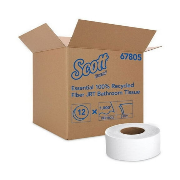 Essential 100% Recycled Fiber JRT Bathroom Tissue for Business, Septic Safe, 2-Ply, White, 3.55" x 1,000 ft, 12 Rolls/Carton | Bundle of 5 Cartons