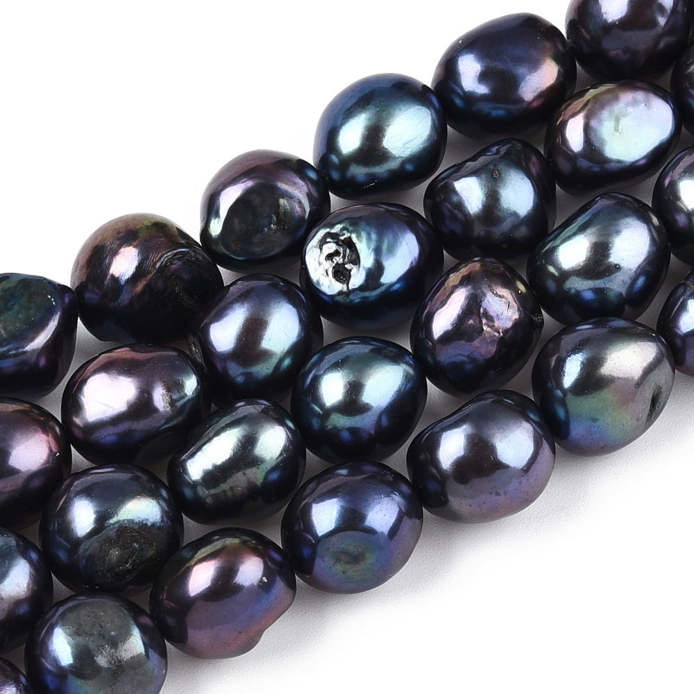 Natural Cultured Freshwater Pearl Beads Strands Baroque Pearls Keshi Pearl Beads Two Sides Polished Dyed Prussian Blue 9~12.5x8.5~12.5x8.5~10.5mm Hole: 0.7mm about 35~37pcs/strand 1Strand