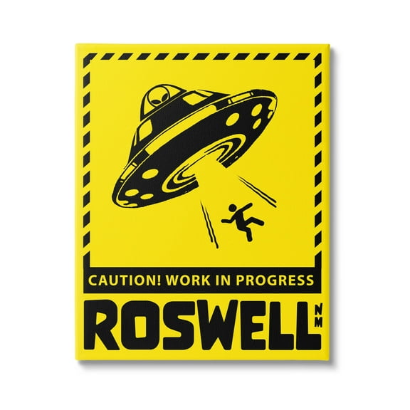 Stupell Industries Caution Roswell NM Alien UFO Travel & Places Painting Gallery Wrapped Canvas Print Wall Art