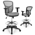 thumbnail image 1 of Giantex  Mesh Drafting Chair, Comfortable Office Chair w/Adjustable Armrests, Foot-Ring & Padded Cushion, Grey, 1 of 8