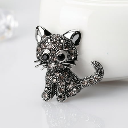 - Heepo Vintage Women Girls Lovely Cat Kitten Rhinestone Collar Brooch Pin Party Jewelry