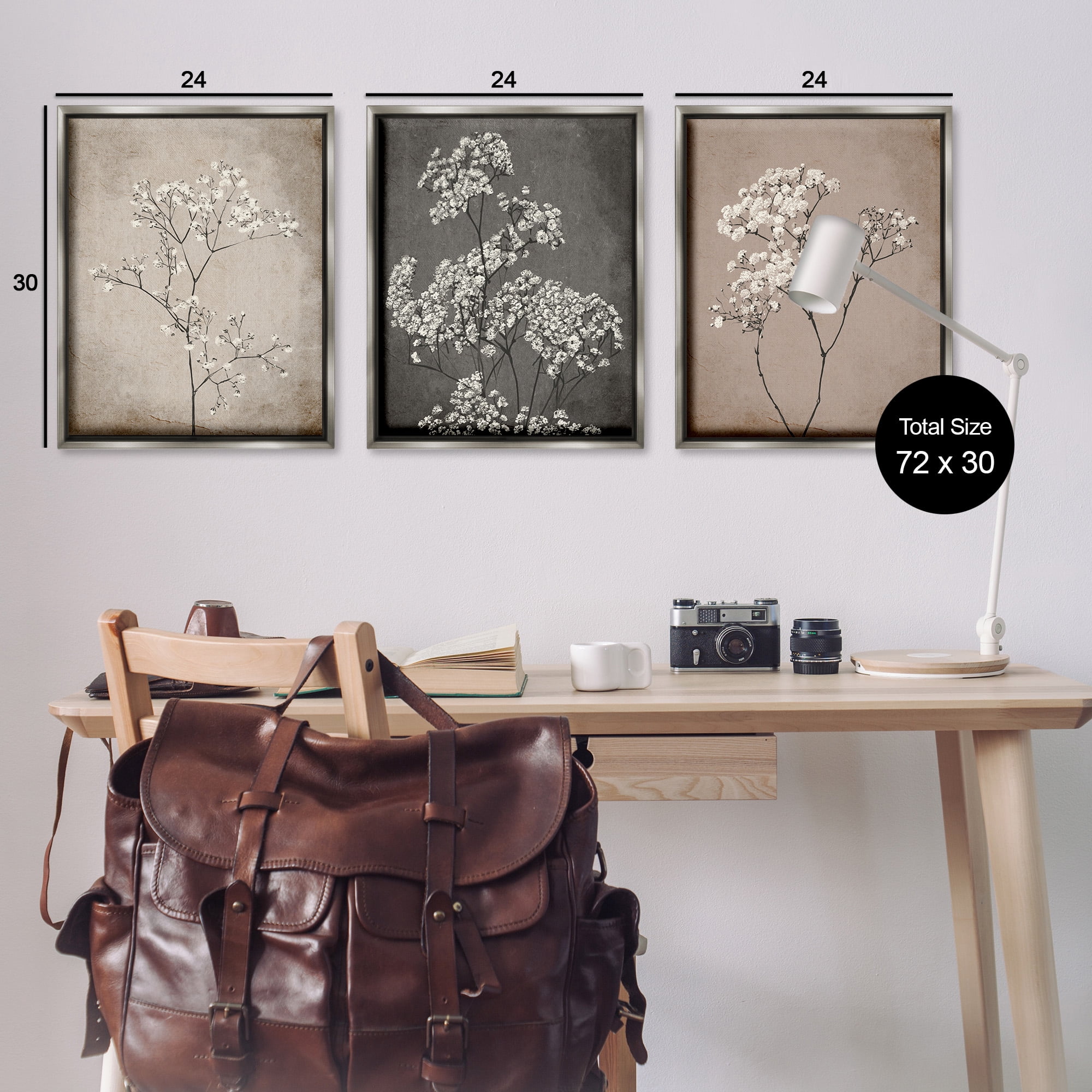 Stupell Industries Botanical Baby's Breath Herbs Botanical & Floral Painting Gray Floater Framed Canvas Art Print Wall Art, 25 x 31, Set of 3