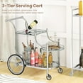 thumbnail image 3 of Glass Rolling Bar Cart, Rolling Serving Cart with 3-Tier Shelf, Directional Wheels & Universal Wheels, Mobile Wine Tea Serving Cart for Hotel, Club & Home, 3 of 7