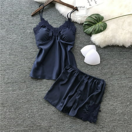 

Womens Satin Sling Sleepwear Lingerie Lace Nightdress Underwear Set