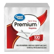 (5 pack) (5 pack) Great Value Premium Napkins, Soft & Strong, 100 Napkins (500 Napkins Total)