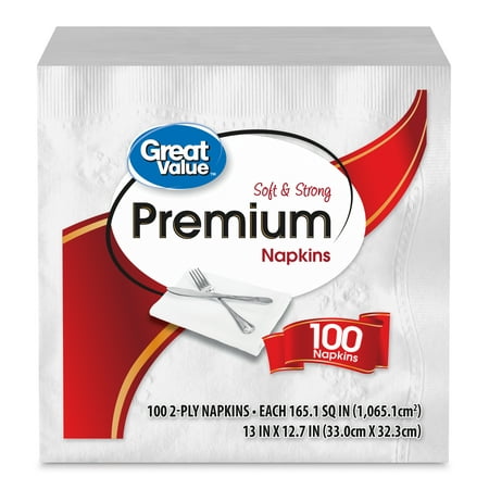 (5 pack) (5 pack) Great Value Premium Napkins, Soft & Strong, 100 Napkins (500 Napkins Total)