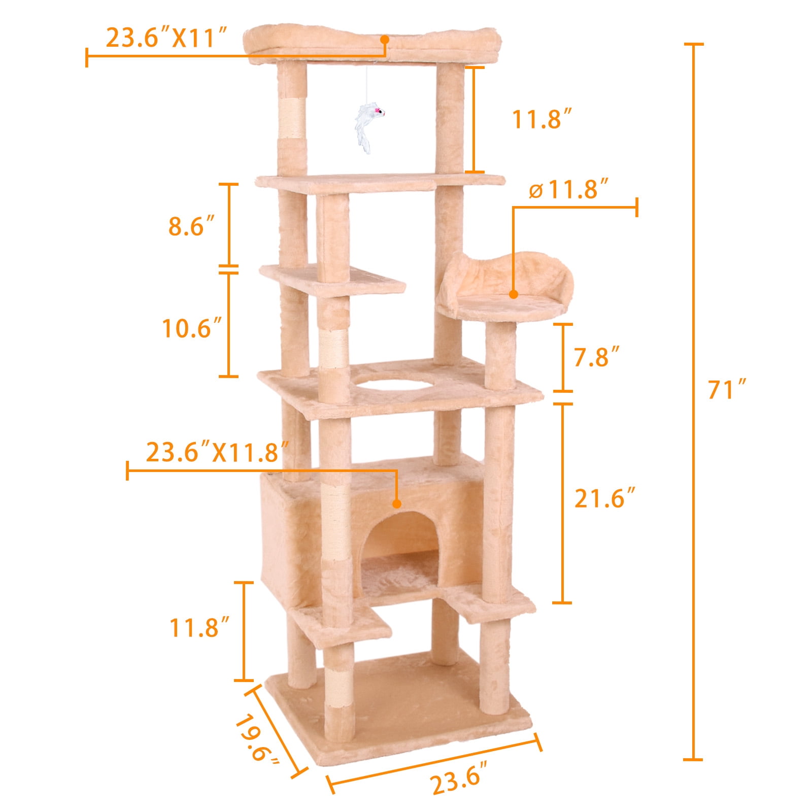 Indoor Cat Tree Tower with Scratching Post Cat Multi-Level Pet Playroom Climbing Ramp