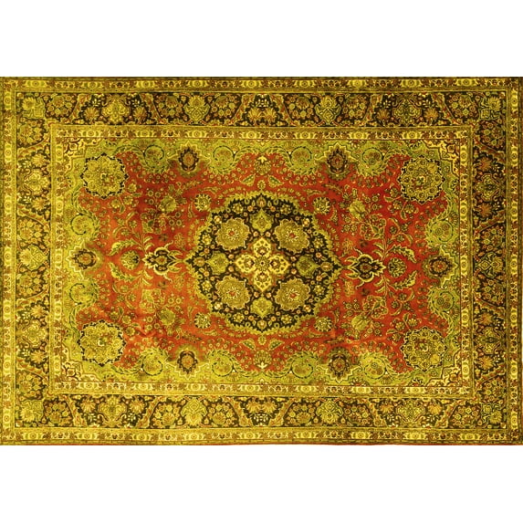 Ahgly Company Machine Washable Indoor Rectangle Medallion Yellow Traditional Area Rugs, 2' x 4'