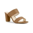 thumbnail image 1 of BLISSFUL STEP Women's Open Toe Chunky High Heel Slide Sandals Camel 9.5, 1 of 6