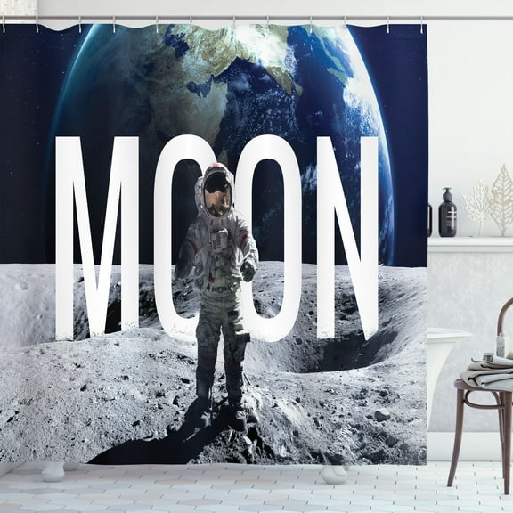 Ambesonne Nebula Shower Curtain, Miniature Astronaut Space, 69"Wx84"L, Blue Grey