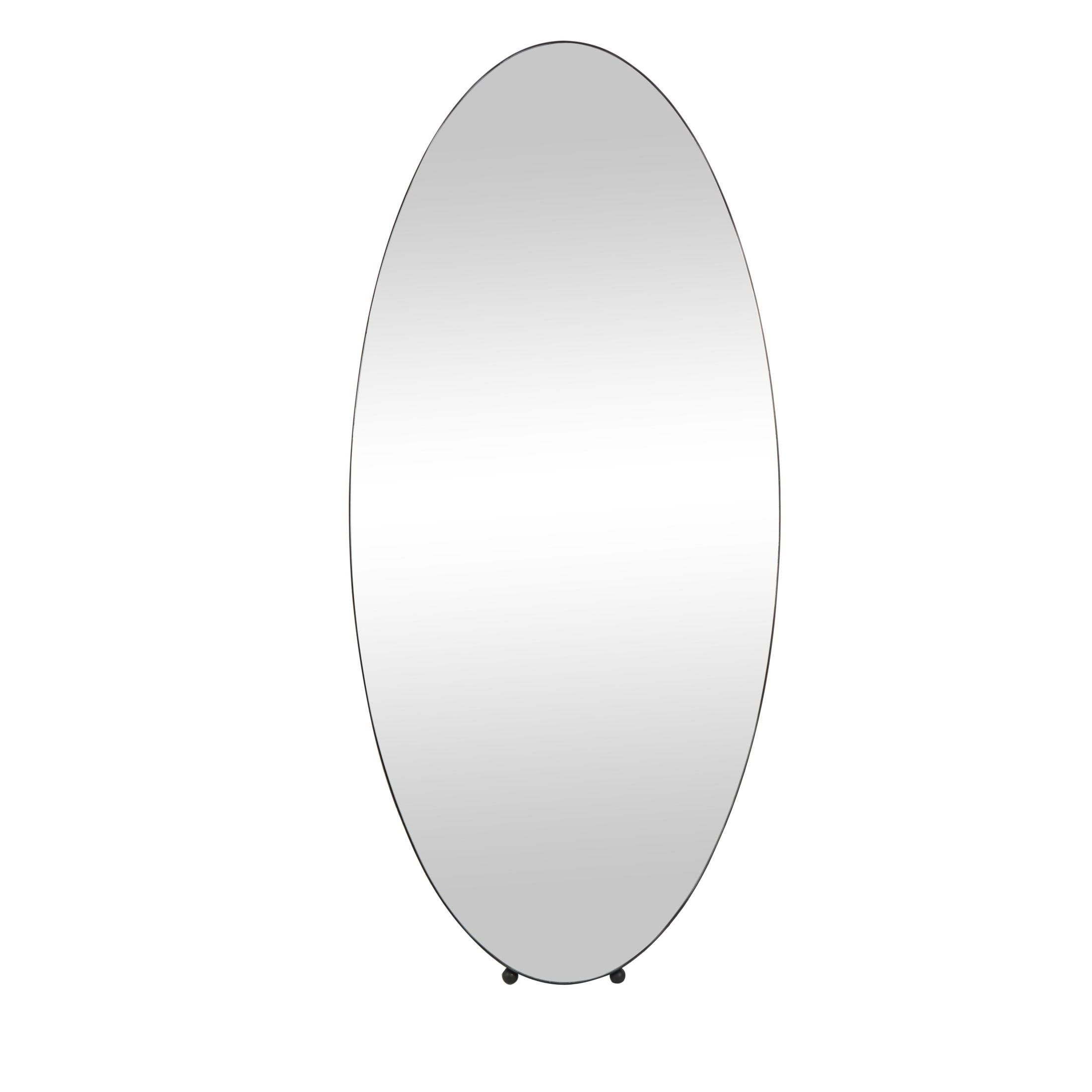 DecMode 32" x 69" Silver Metal Oval Freestanding Floor Mirror with Ball Feet