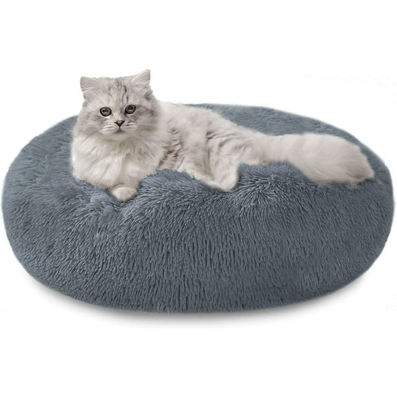 Plush Donut Shape Pet Bed for Dogs, Cats, and other Furry Family - Grey, 28in