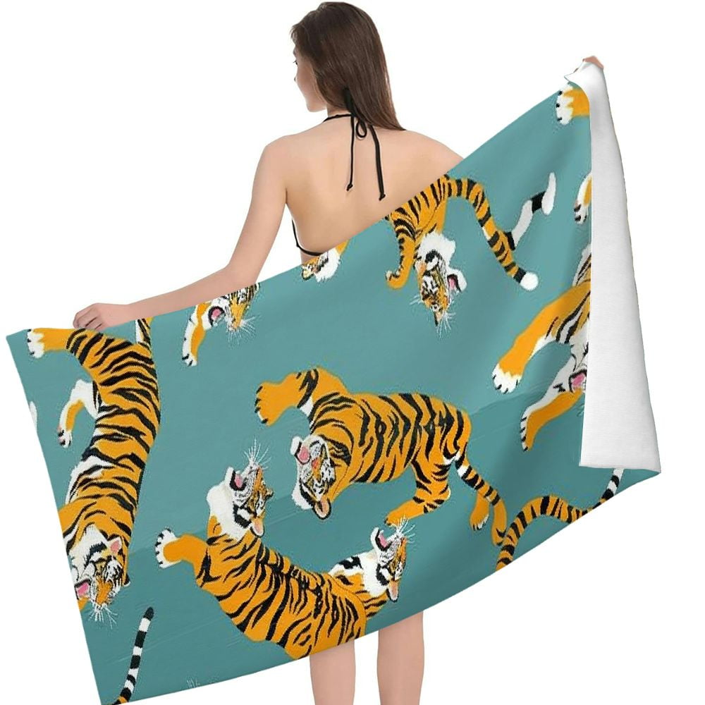 PHYHOO Cute Cartoon Tiger Beach Towel,Sand Free Microfiber Beach Blanket, Quick Dry Absorbent Bath Towels for Swimming Pool, Camping, Picnic, Yoga Gym Sports 30x60in