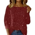 thumbnail image 2 of WHEANG Long Sleeve Shirts For Women Glitter Real Sequin One Shoulder Strip Sweater Knitted Soft Warm Casual Fashion Pullover 1Pc Red S-3Xl, 2 of 9
