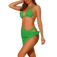 thumbnail image 4 of Conjuntos de bikini de 3 piezas para mujer, con halter, malla hueca y pareo, falda de playa, traje de baño grande en verde, 4 of 5