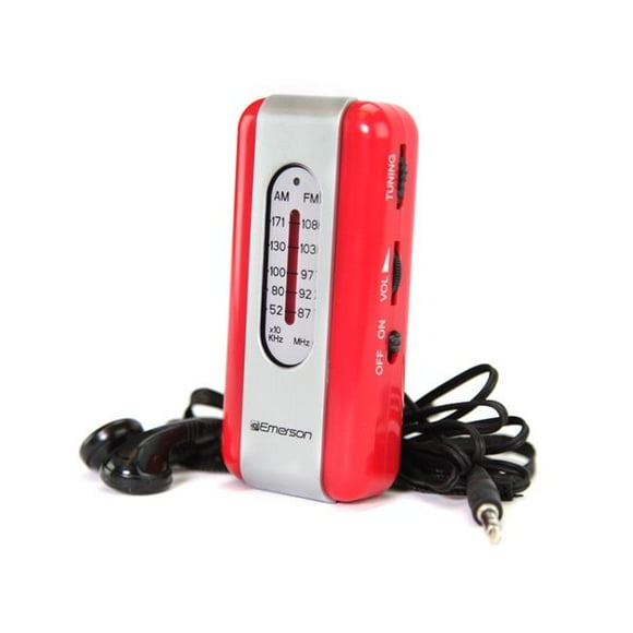 Emerson ER-7002 RED Portable AM & FM Radio with Earbuds, Red