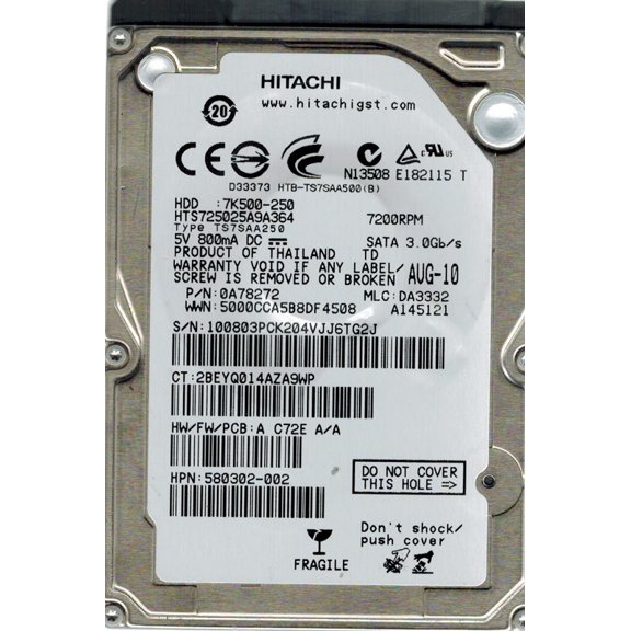 Hitachi HTS725025A9A364 MLC: DA3332 P/N: 0A78272 250GB