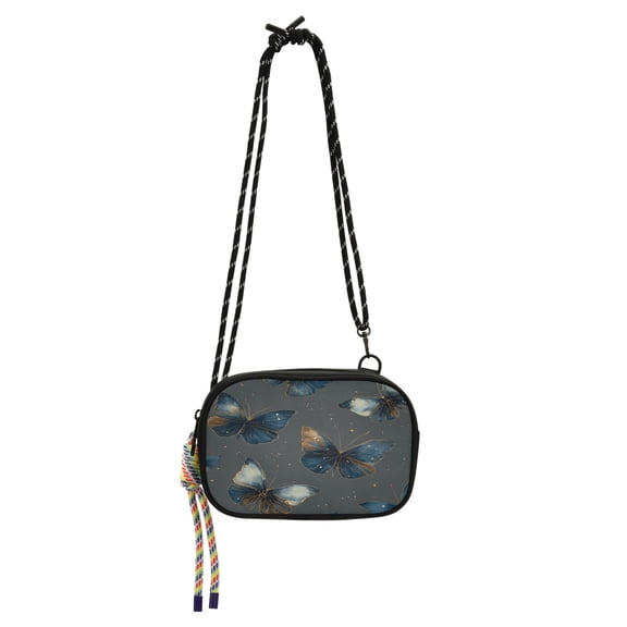 Stylish Crossbody Phone Bag Purse Handbags Adjustable Strap, Compact Design for Essentials Brown-blue Butterfly Pattern