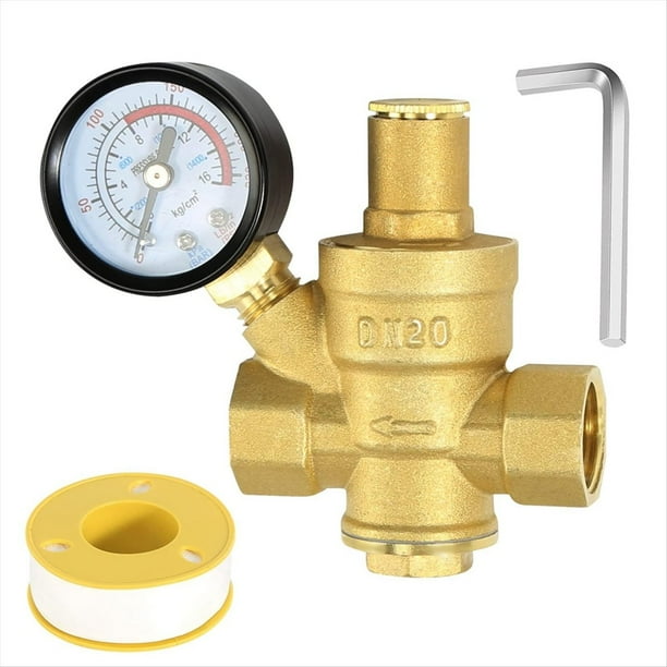Regulador de Presión de Agua de 3/4 Pulgadas con Manómetro, Válvula Reductora de Presión de Agua Ajustable para Regulador de Presión de Agua DN20