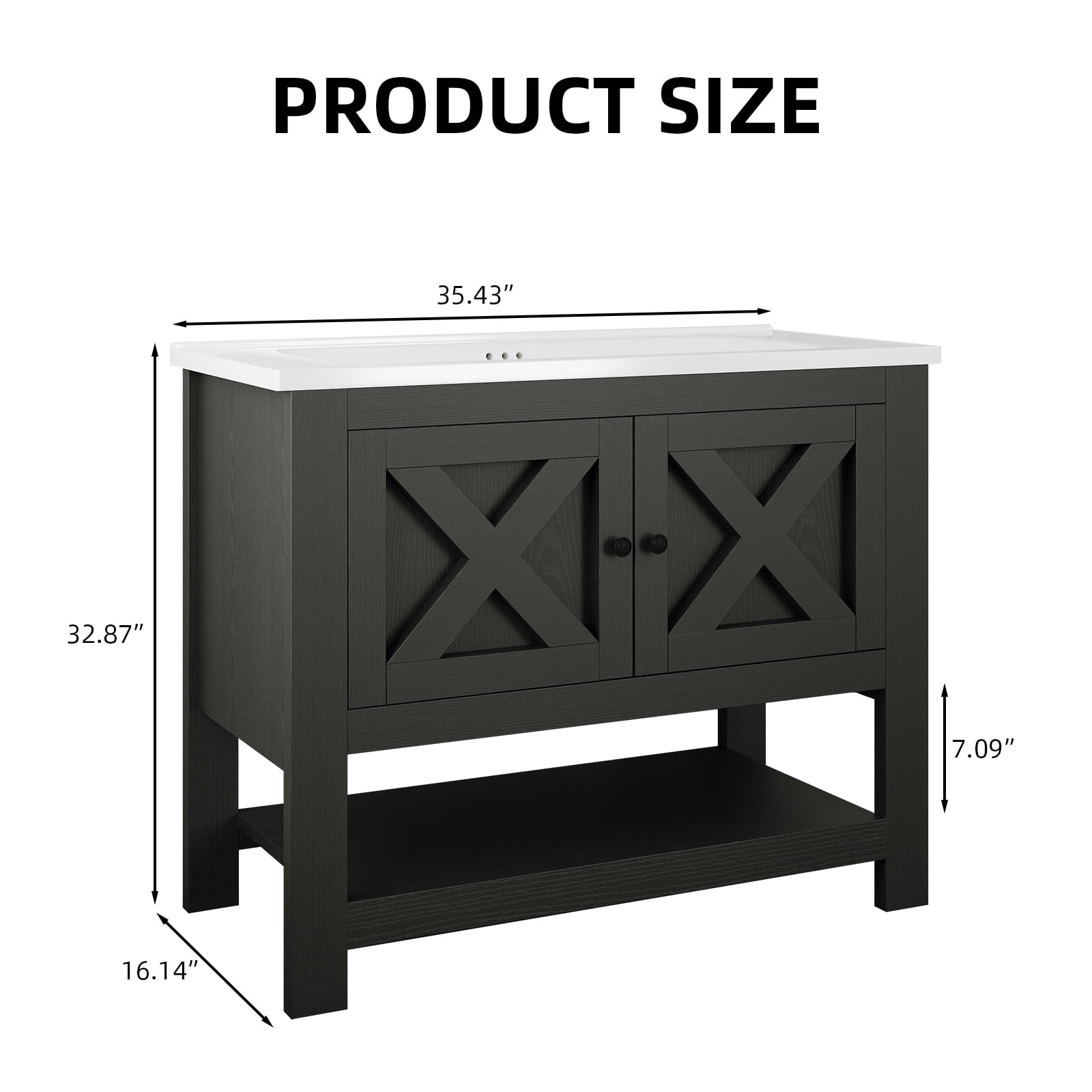 DreamCurship Bathroom Vanity with Sink Combo, 35'' Bathroom Storage Cabinet with Storage, Farmhouse Bathroom Vanity Cabinet with 2 Doors and Open Shelf, Black