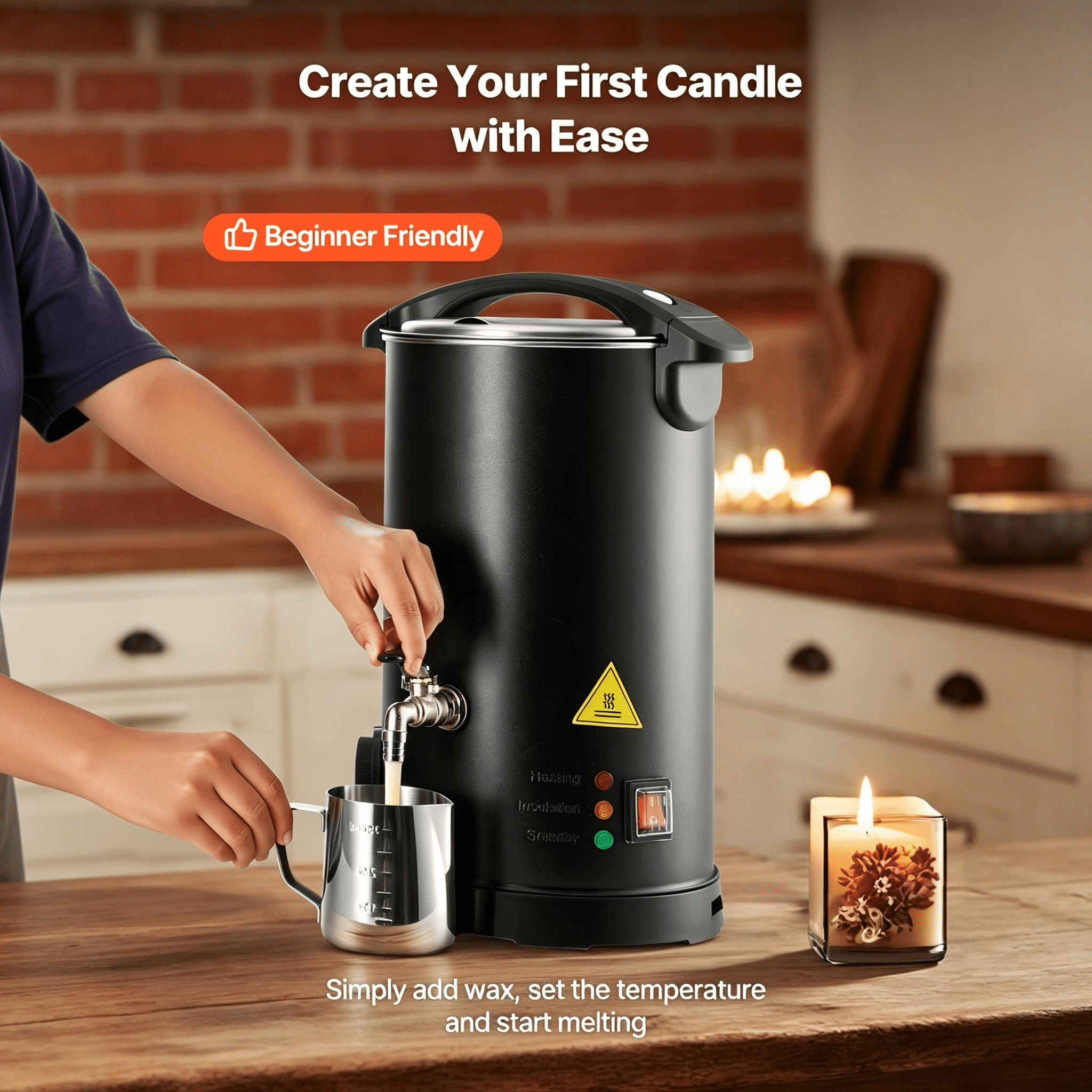 Wax Melter for Candle Making 5.3 Qts, 1100W Fast Heating, 86-230°F Temp Control, Easy Pour Spout, Hourglass Base for Soap Cosmetics