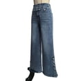 thumbnail image 5 of JUSLIO Pants for Women,High Waist Split Hem Retro Button Washed Wide Leg Denim Jeans, 5 of 7