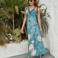 thumbnail image 6 of Chinoiserie Birds in Turquoise Blue Womens Night Club Maxi Dress V Neck Sleeveless Bohemia Long Dresses, 6 of 9