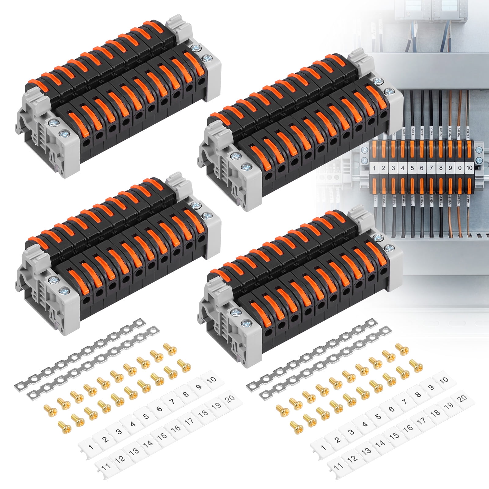 Ikoopy 40Pcs DIN Rail Terminal Block Set Quick Wiring DIN Rail Electrical Terminal Block for 28-12 AWG Solid Cable and 28-14 AWG Flexible Cable