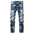thumbnail image 2 of Luwomo Jeans for Mens Fold Hole Frayed Work Washed Long High Waist Straight Leg Trousers Regular Denim Pants Blue,32, 2 of 8