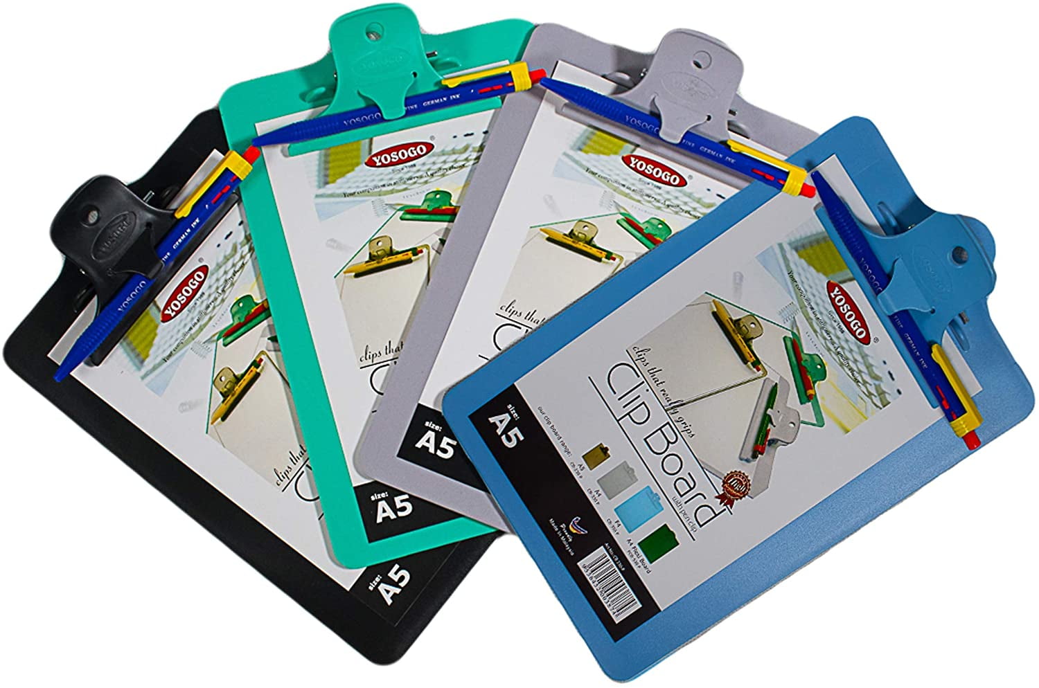 Yosogo A5 Size Plastic Clipboard 2 Pack with Handy Pen Holder & Bonus