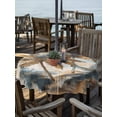 thumbnail image 2 of Outdoor Tablecloth with Umbrella Hole Zipper Navy Blue Brown Palm Tree Round Tablecloth 54" Waterproof Outside Table Cloth Tropical Leaves Vintage Patio Table Cover Tablecloths for Picnic Party, 2 of 8