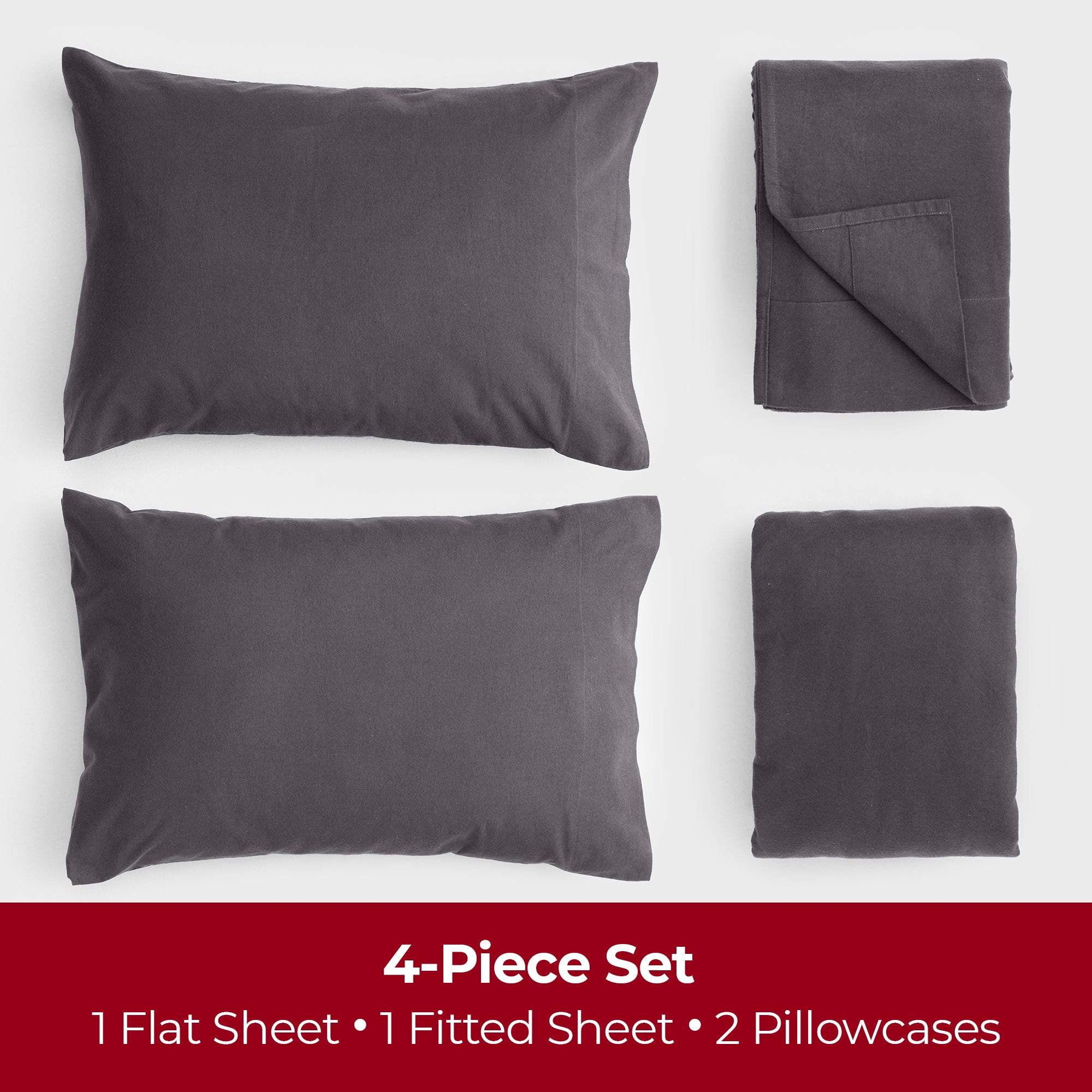 Mellanni Cotton Flannel 4 Piece Sheet Set, Lightweight Deep Pocket Bed Sheets, Queen, Gray - image 3 of 6