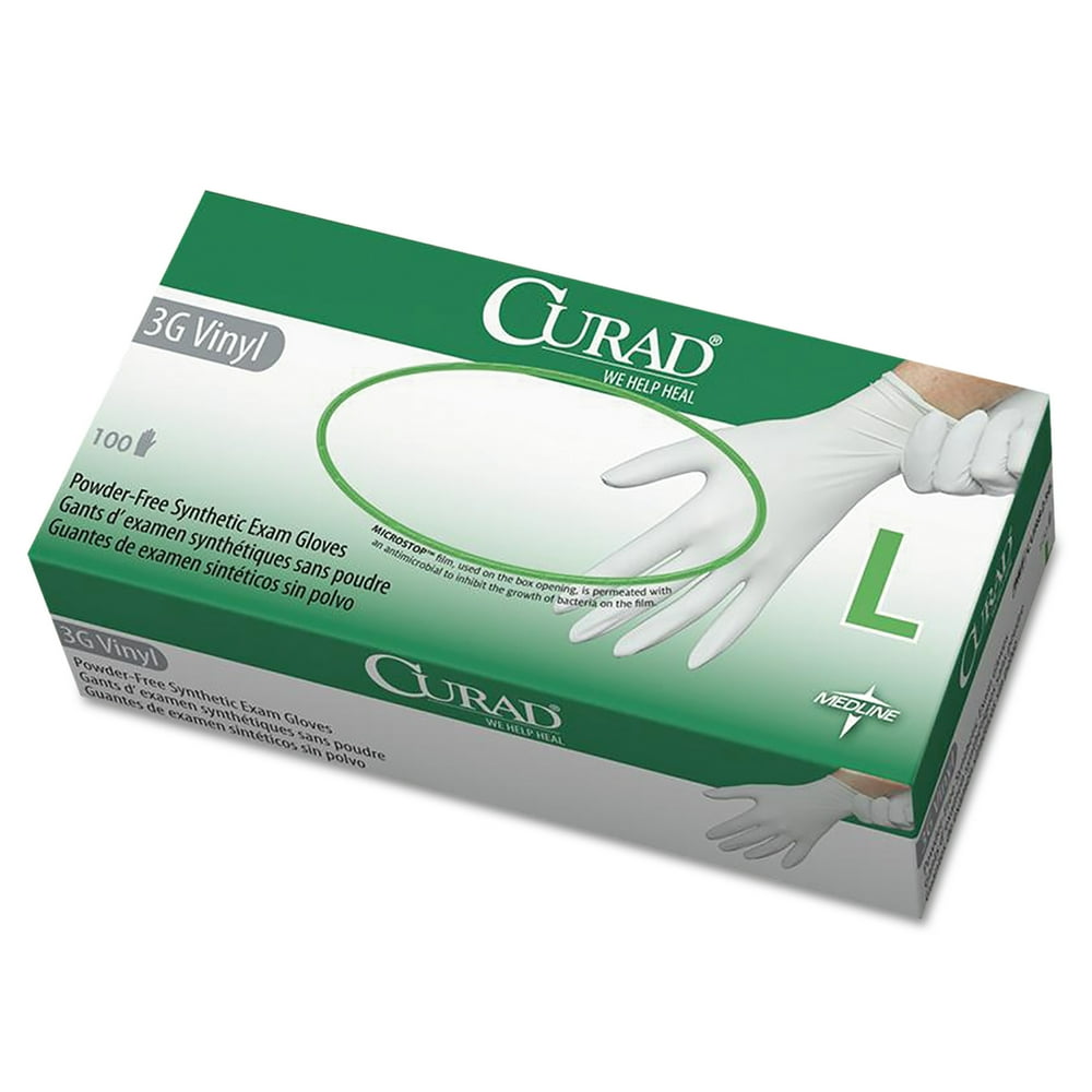 Curad 3G Synthetic Vinyl Exam Gloves, PowderFree, Large, 100/Box