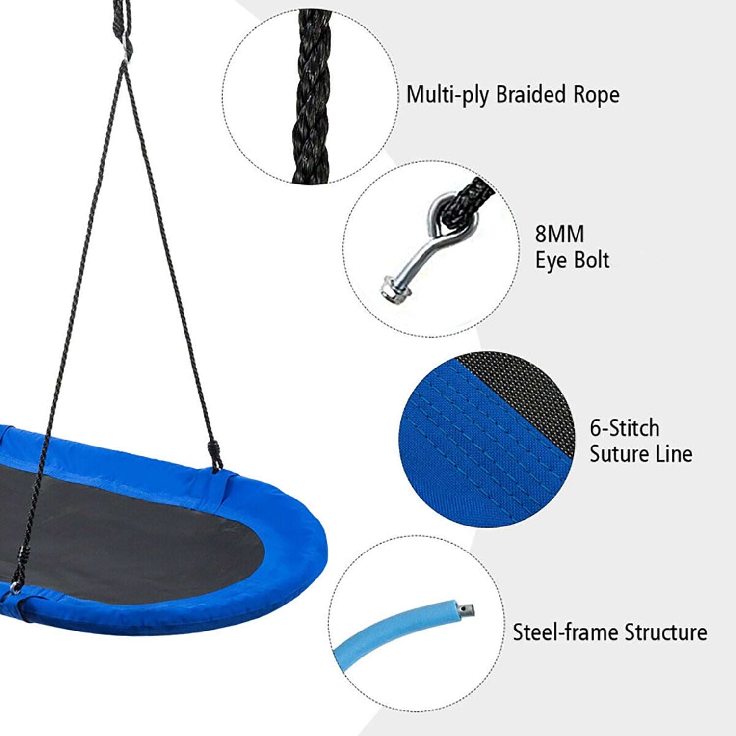 CIPACHO 60" Saucer Surf Outdoor Adjustable Kids Swing Set, Kids Playground for Backyard, Blue