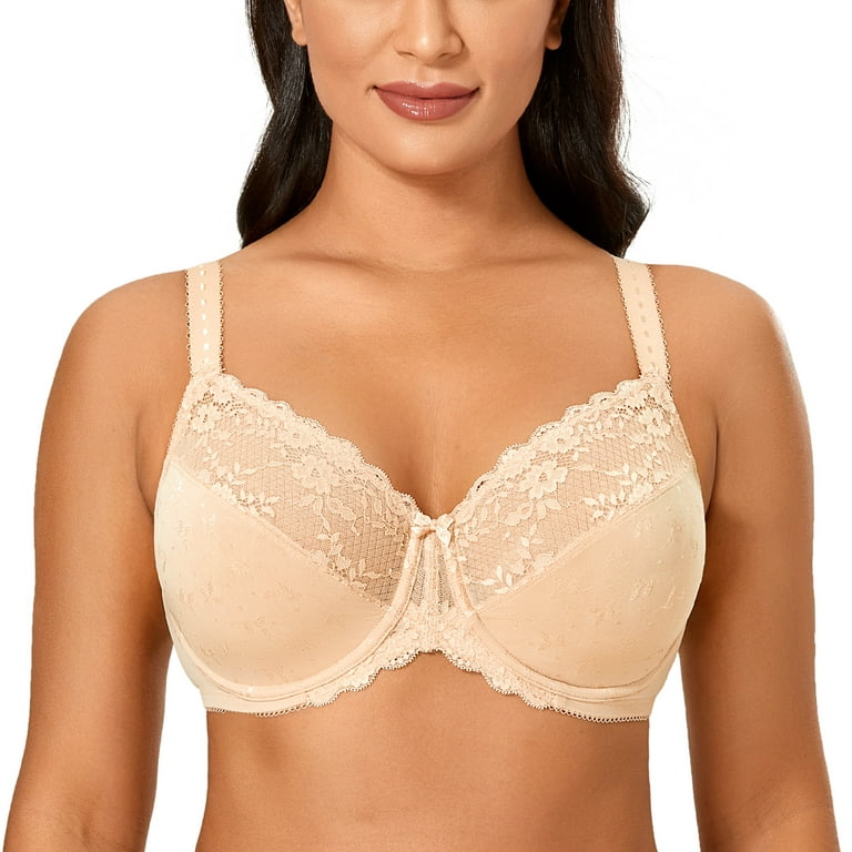 DELIMIRA Women's Lace Sheer Unlined Underwire Full Coverage Plus
