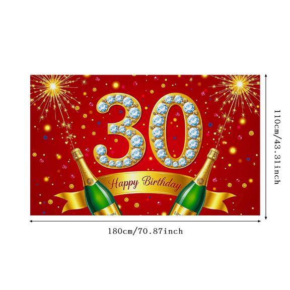 Gorgeous Sparkling 30th Birthday Backdrop Banner with Diamond Numbers Champagne Bottles Party Decorations for Birthday Party Photography Props Happy Birthday Celebrations