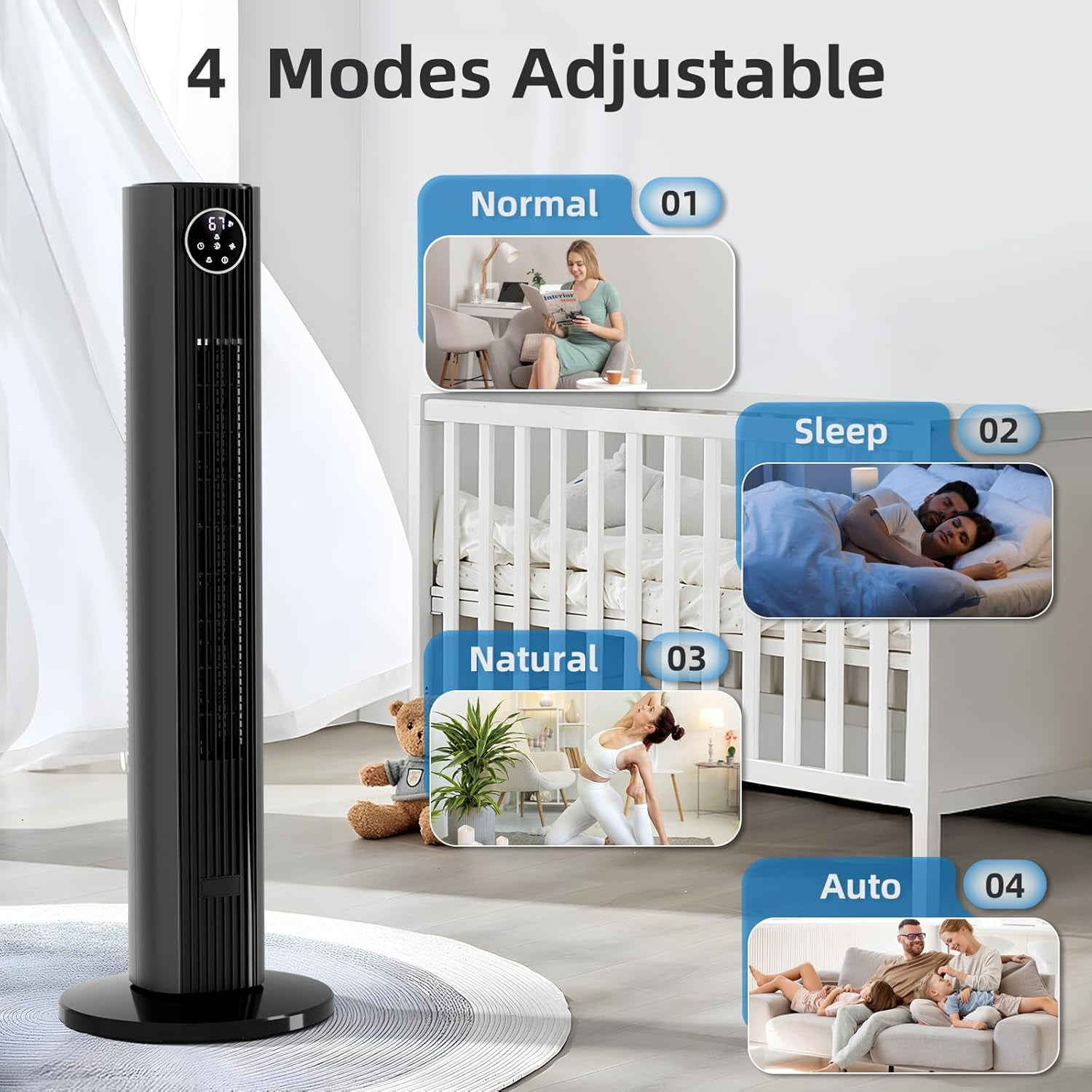 FREE VILLAGE 36 inch Tower Fan Portable Floor Fans,85°Oscillating Fan Quiet Cooling 12H Timer Remote Control Standing Bladeless Electric 3 Wind Speeds 4 Modes Bedroom Drom Office,Gray