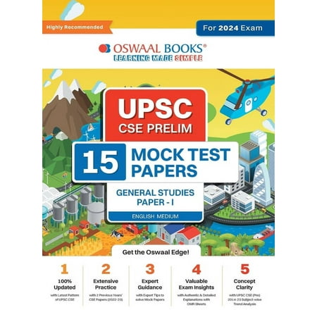 Oswaal UPSC CSE Prelims 15 Mock Test Papers General Studies Paper-1 For 2024 Exam (Paperback)