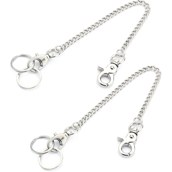 2 Pack Heavy Duty 8 Inch Pocket Keychain With Lobster Clasp And 2 Keyrings For Keys, Jeans, Pants And Handbags (20.3cm)
