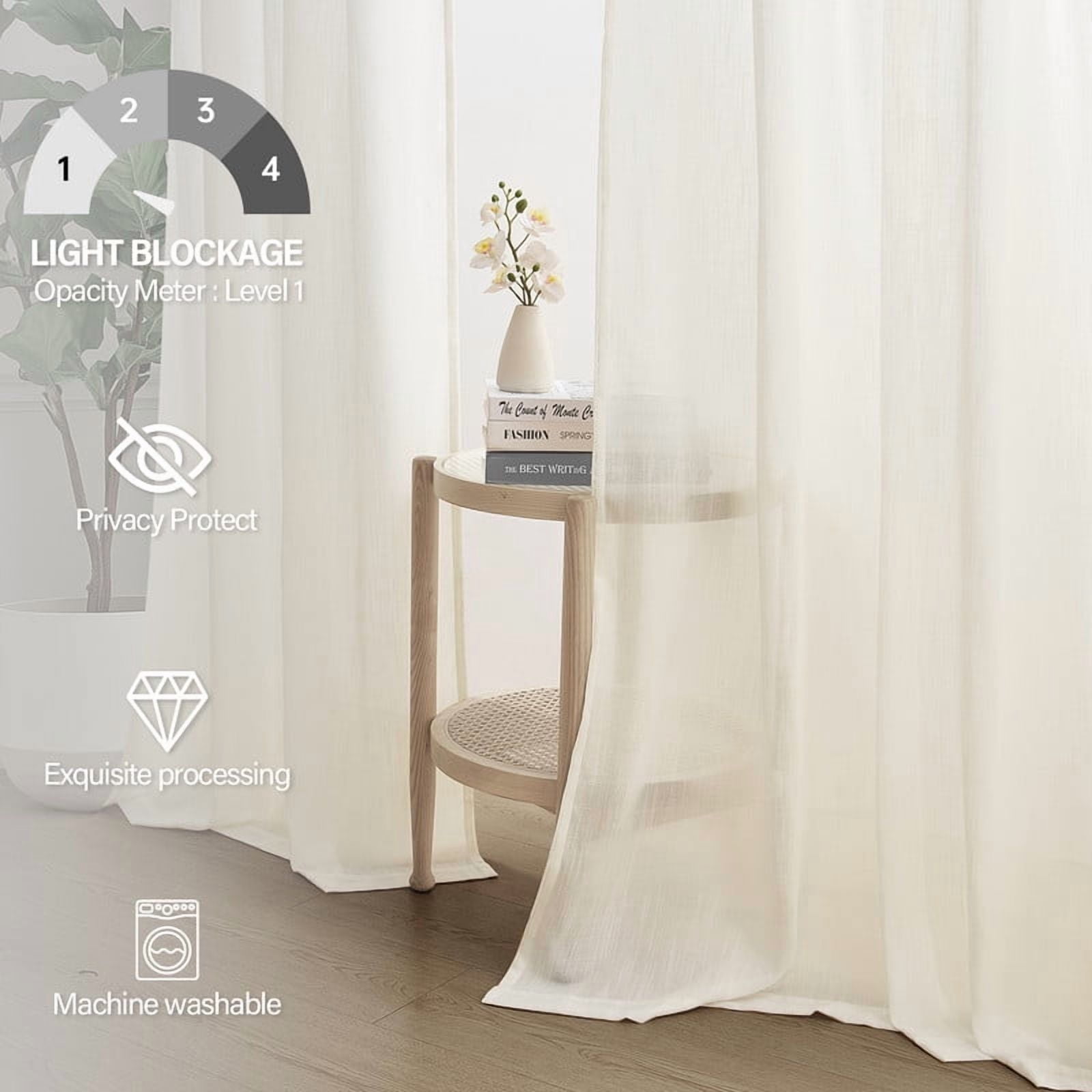 Topfinel Linen Curtains 90 Inch Long for Bedroom Living Room, Soft Linen Textured Window Drapes Semi Sheer Light Filtering Rod Pocket Back Tab Drapes, Birch 2 Panels