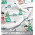 thumbnail image 1 of Soimoi White Modal Satin Fabric Snowman & Tree Christmas Printed Craft Fabric by the Yard 42 Inch Wide, 1 of 1
