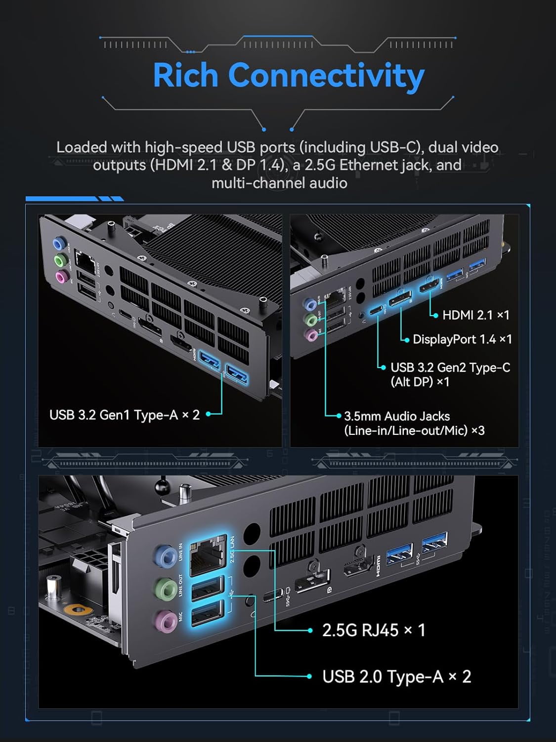 MINISFORUM BD895i SE Mini PC Motherboard AMD Ryzen 9 8945HX(16C/32T) Gaming Computer Without RAM/SSD/OS, 2X DDR5 SODIMM Slots, 2X PCIe4.0 SSD, M.2 2230 Key E Slot, HDMI+DP+USB-C Triple Video Outputs