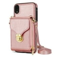 thumbnail image 2 of iPhone XR Luxury Leather Case with Card Holder for Women Phone Case Wallet with Strap Credit Card Slots Crossbody Strap with Kickstand Zipper Shockproof Case For iPhone XR,Rosegold, 2 of 10