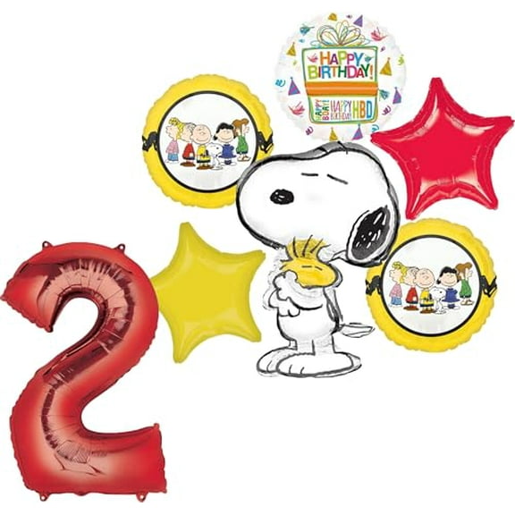 Anagram Peanuts 2nd Birthday Party Supplies Snoopy and Friends 7pc Balloon Bouquet Decorations