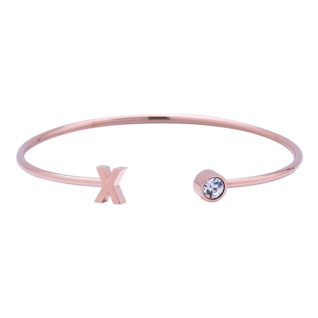 Pulsera Mujer Inicial Letra LuckyLy, Acero Inoxidable y Zirconia Cúbica, Modelo Sonia rosa UNITALLA